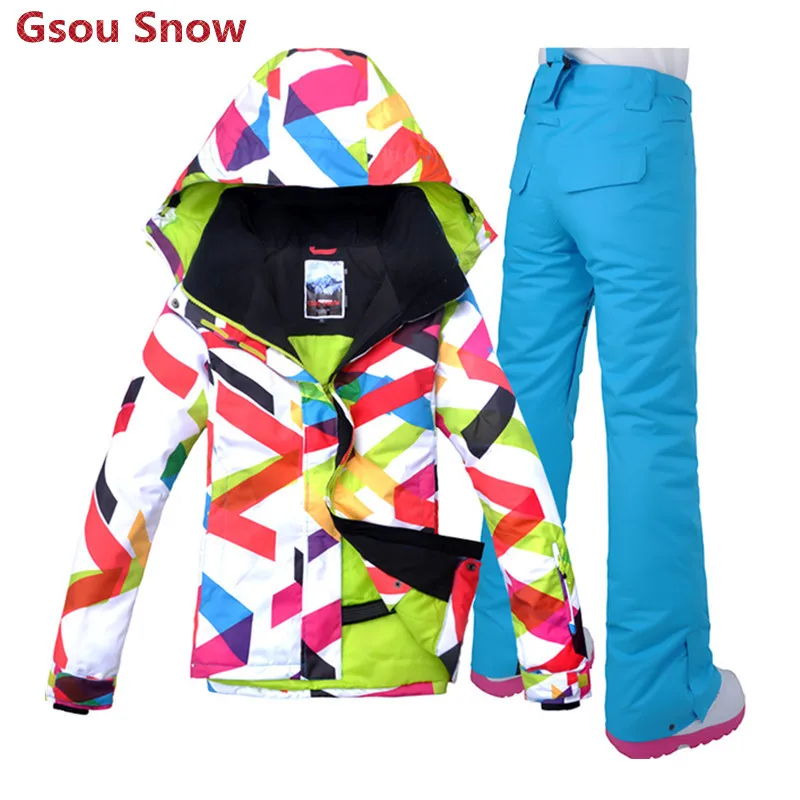 Gsou الثلوج بارد wintersport بدلة تزلج الدافئة سترات للتزلج إمرأة تزلج الدعاوى الإناث على الجليد جاكيت وسروال manteau فام hiver