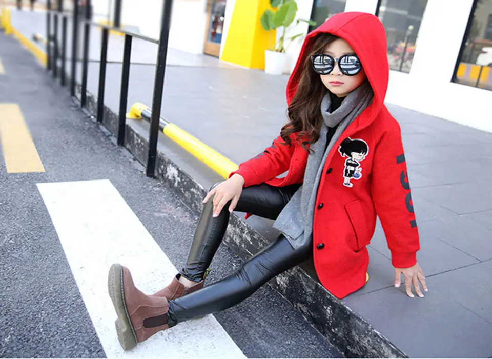 New Autumn Winter Baby Girls Clothes Woolen Coat Warm Jacket Age For 4 5 6 7 8 9 10 11 12 YRS Baby Hooded Jacket Outerwear - Цвет: 1101002