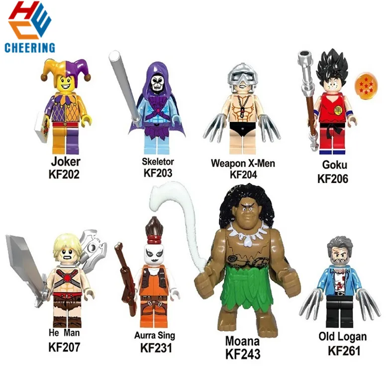 

20Pcs Building Blocks Super Heroes Joker Skeletor Weapon X-men Goku He Man Bricks Toys For Children KF6021
