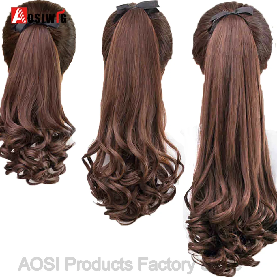 

AOSI Long Curly Drawstring Ponytail Black Brown Synthetic Fake Hair Heat Resistant Hairpiece Clip In Pony Tail Extension Women