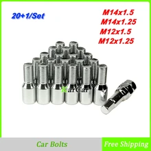 20 + 1/комплект m12x1.25/M12X1.5/m14x1.25/m14x1.5 Гонки Авто сплав Сталь блокировка колес Болты наконечники Гайки для Audi BENZ VW