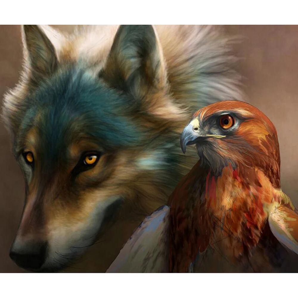 Полностью квадратные/круглые алмазы 5D сделай сам алмазная живопись Hawk and Wolve