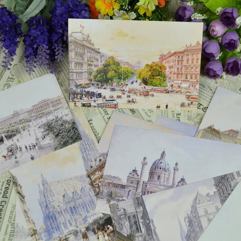 

20pcs/lot = mix 10 designs = 2 sets,Europe Hand Painted Postcard Book Set / Greeting Card Assorted / Birthday Cards Lot