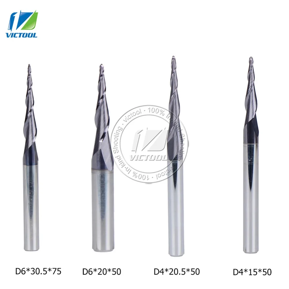 

4pcs/lot R0.5*D4,D6 Tungsten solid carbide Coated Tapered Ball Nose End Mills taper,cone milling cutter