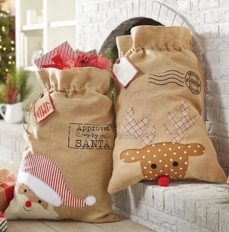 

20pcs/lot new arrival popular Christmas santa sack burlap santa gift bags santa sack for Christmas