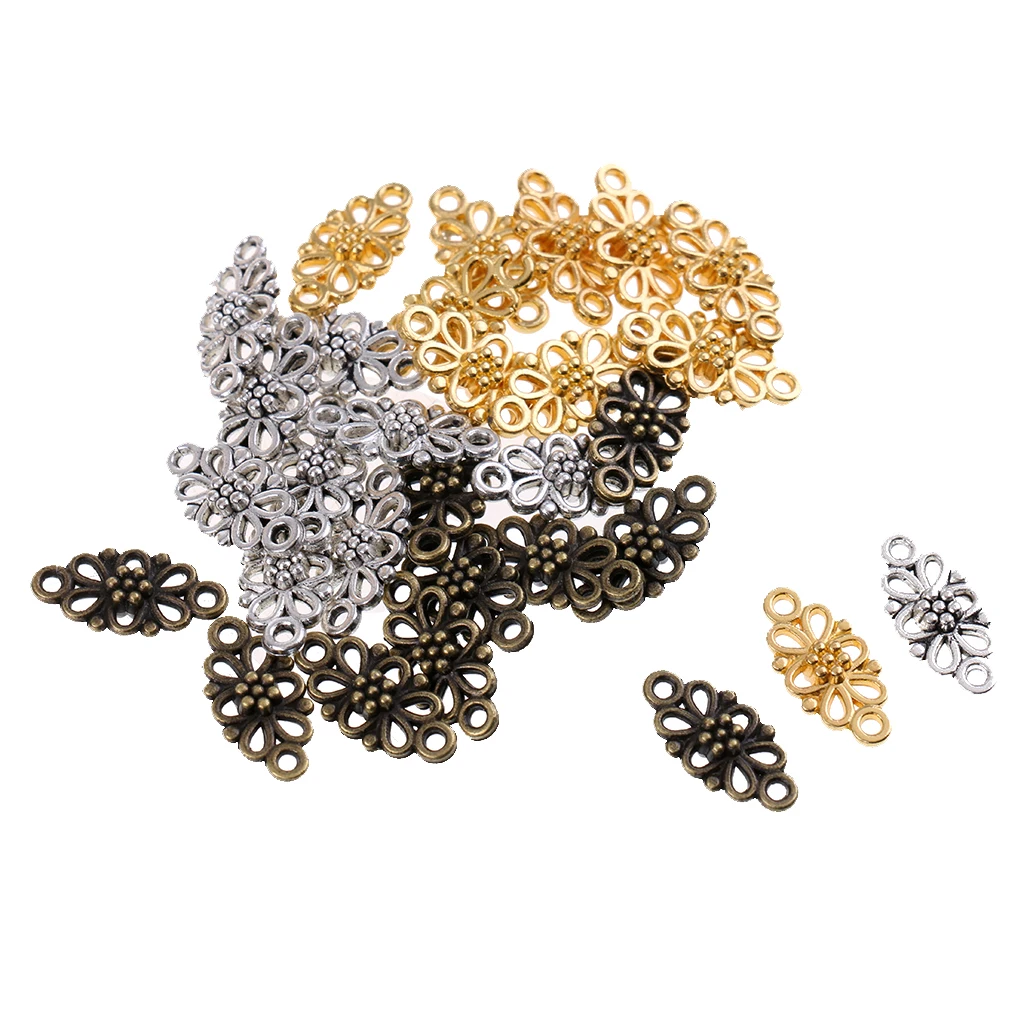30Pcs Vintage Alloy Filigree Flower Connector Charms For Jewelry Making