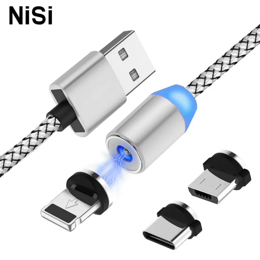 20 шт./упак. NISI 1 м 2 Micro USB Магнитный кабель Lightning для iPhone samsung 8Pin IOS Тип-C Порты светодиодный телефона зарядный кабель 3 в 1