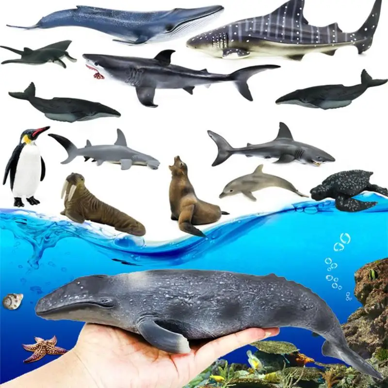 

12pcs/Box 3D Sea Life Sharks Dolphin Simulation Animal Model Toys Kids Gift Mini Figure Model Toys For Children Kids Gift