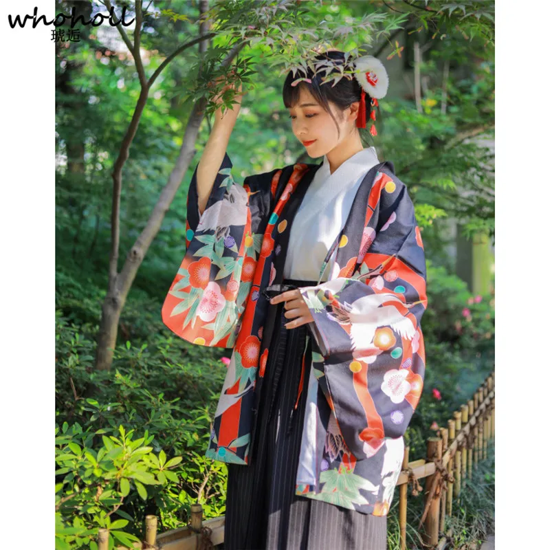 

Women Lady Japanese Tradition Yukata Haori Kimono Bath Robe Gown with Obi Flower Vintage Evening Party Dress Cosplay Costume