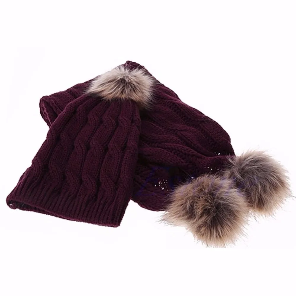 KLV/Для женщин зимние вязаные вязаный шарф и шапка комплект крючком Кепки Лыжная шапочка Hat 5 цветов