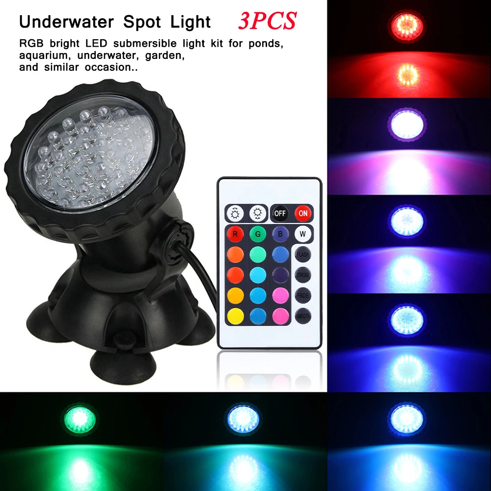 

US EU AU UK 3Pcs Aquarium Light Fish Tank Light LED Underwater Spot Light RGB Spotlight Garden Pond Lamp