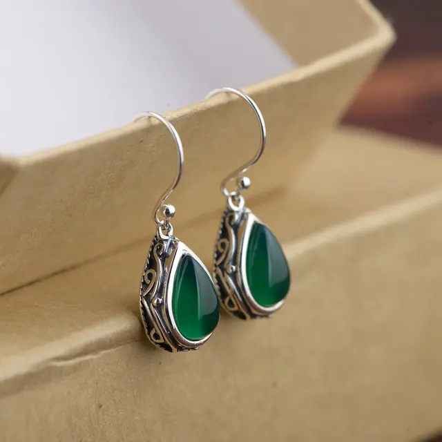 925 Silver Earring Green Stone Red Cubic Zircon S925 Sterling 925 Silver Earring Green Stone Red Cubic Zircon S925 Sterling Boucle D Oreille Heart