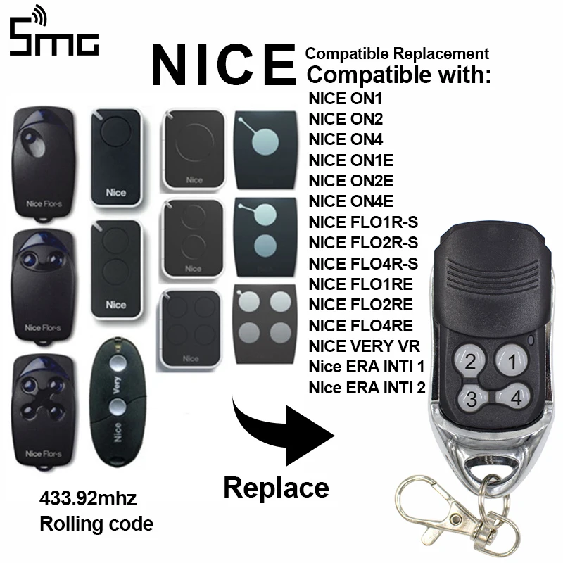 

NICE ON1E,NICE ON2E,NICE ON4E Era 4channel 433.92MHZ NICE garage door remote control command rolling code 433mhz freeshipping