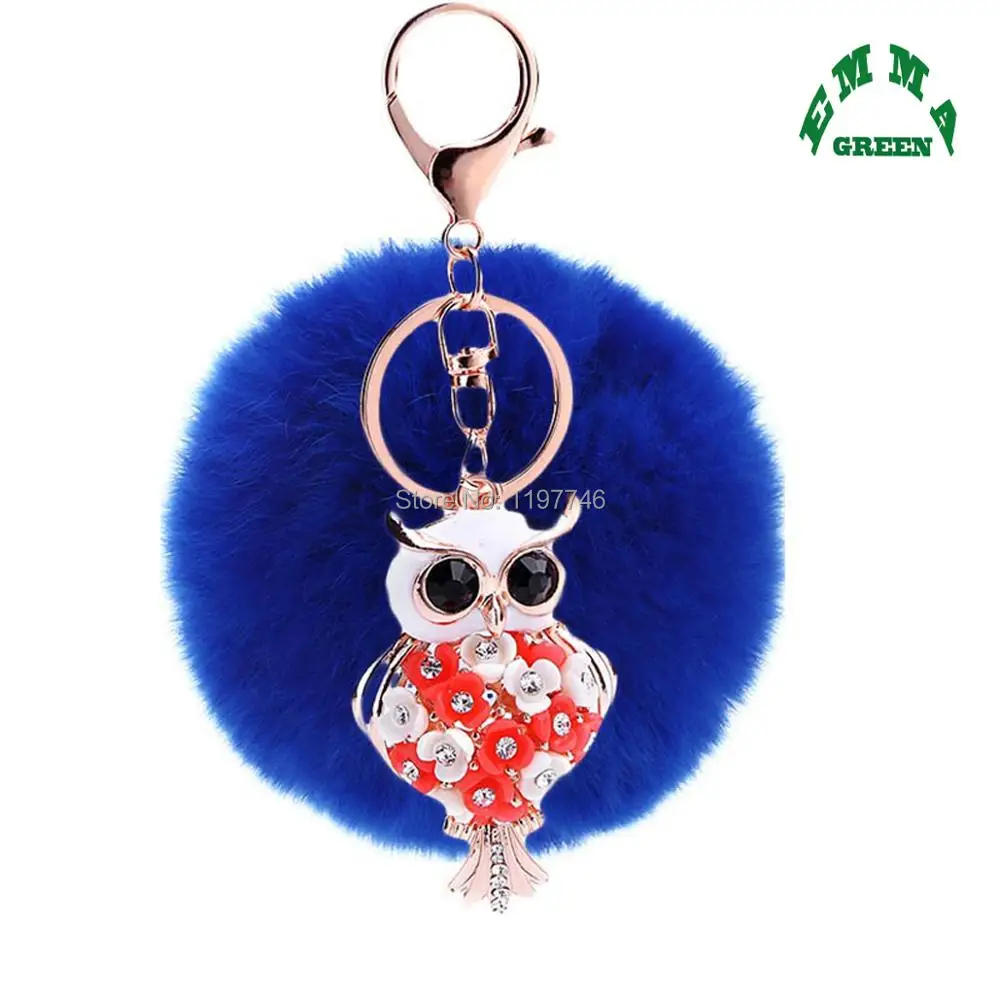 

Night Owl Lovely 8cm Rabbit Fur Ball Keyring Key Chain Prom for Car Crystal Rhinestone Pendant Key Ring christmas gifts