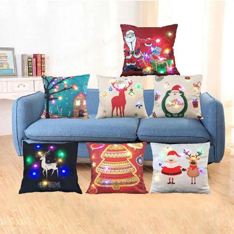

2018 Pillow Case 45*45 Christmas Lighting LED Cushions Cover Home Decoration Throwing Pillowcase Sofa Free Shipping NEW DE20