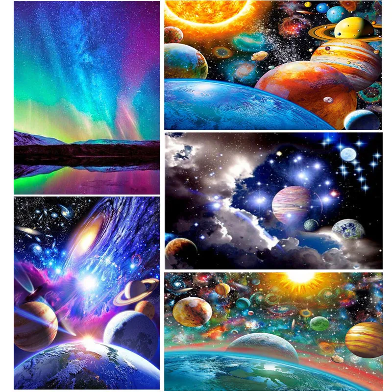 

2019 Diamond Embroidery Outer Space Landscape Full Round Diamond Painting Cartoon Starry Sky of Rhinestone Kit Home Decor