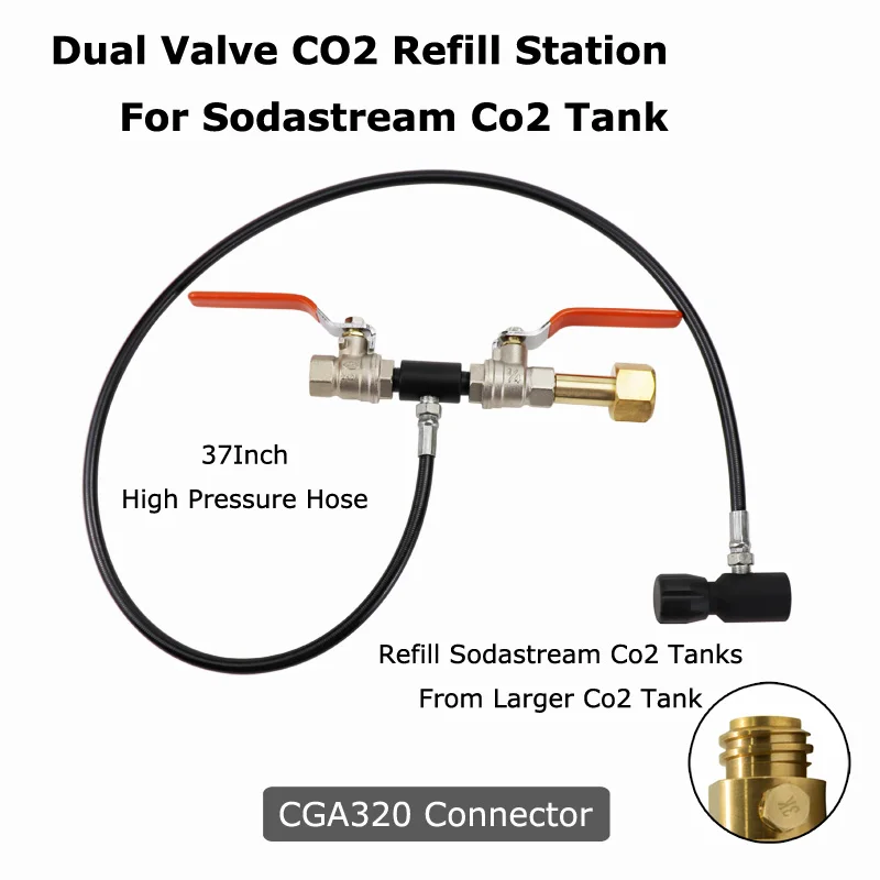 Sodastream Делюкс двойной Клапан СО2 Заправка станция зарядки адаптер с 37 дюймов шланг CGA320 и W21.8-14(DIN 477 - Цвет: CGA320 Black