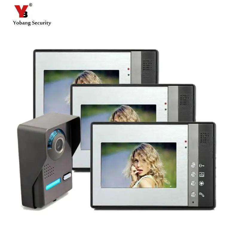 

Yobang Security freeship Video Door Phone Intercom 7"Full Color Doorbell Intercom Kit 1 Camera 3 Monitor HD Home Security System