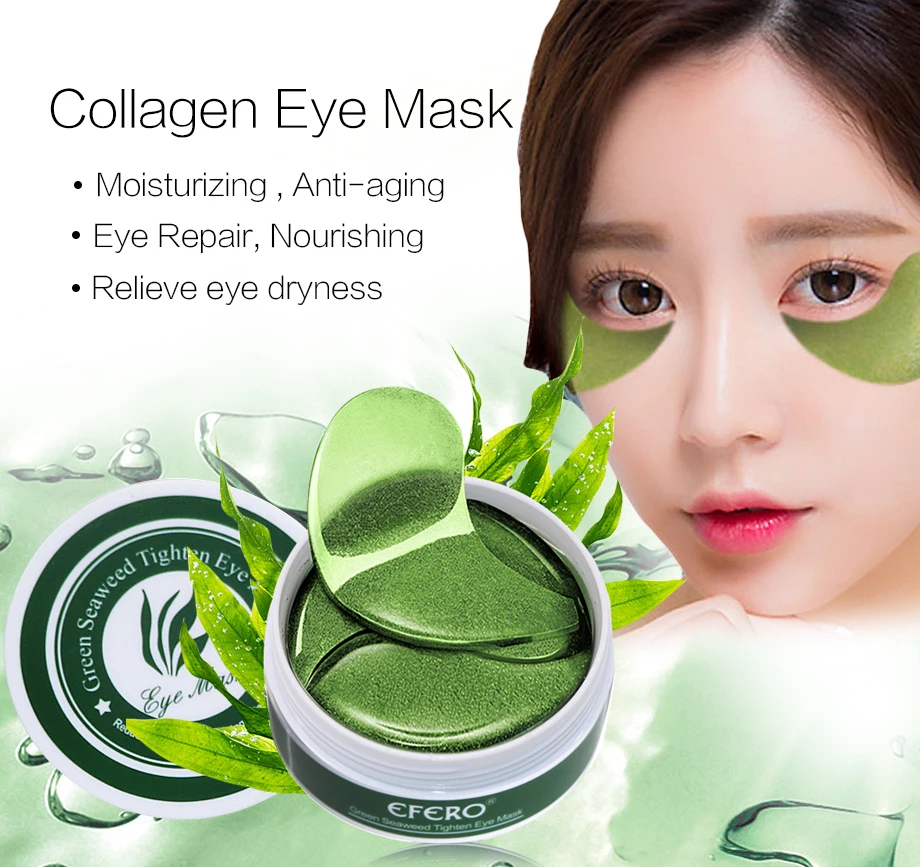 60pcs Eye Mask Gel Seaweed Collagen Eye Patches Under the Eye Bags Dark Circles Removal Moisturizing Eyes Pads Masks Skin Care