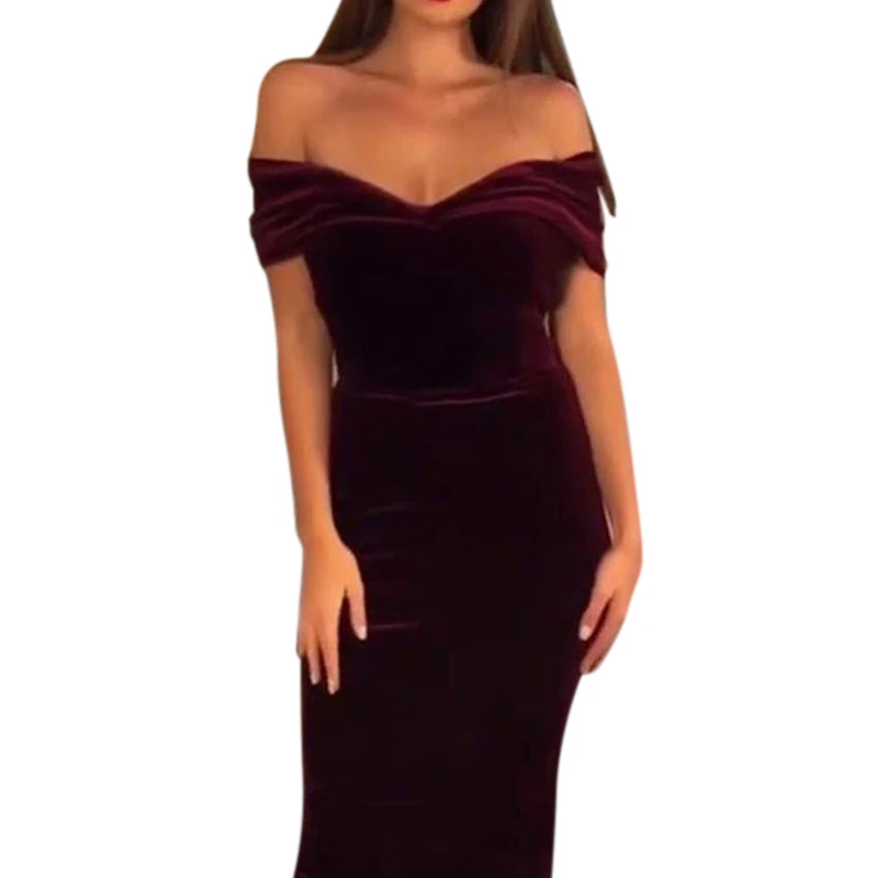 Women's Dress Woman Off Shoulder Velvet Party Cocktail Dresses Female Casual Sexy Elegant Dress Slim Bodycon Fashion Vestidos