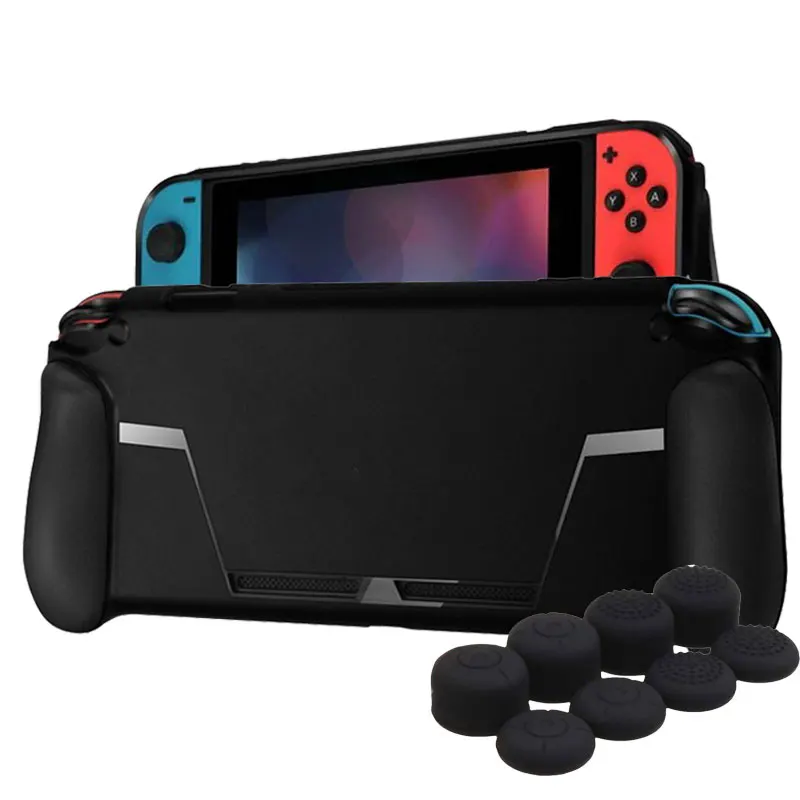 

Shock Absorption Soft TPU Cover Case with Game Card Slot Handle and Joy con Thumb Grips Caps for Nintendo Switch Console
