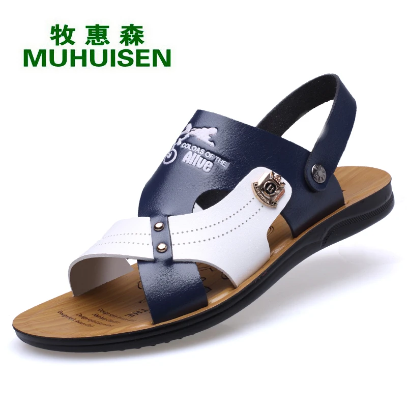 

Muhuisen Sandbeach Summer Men`s Sandals Two Function Men Shoes Casual Sandals Or Men Slippers With Quality Leather Summer Sandal