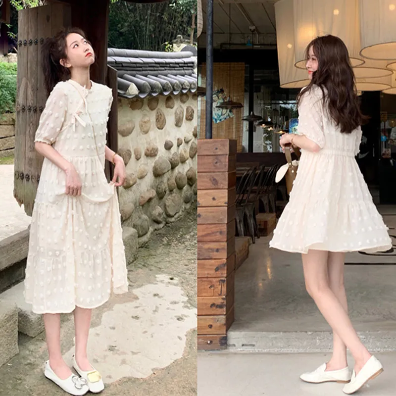 

Chiffon Ruffles Women Party Dress High Waist Short Puff Sleeve Bow Stand Neck A-line Female Dresses 2019 Summer Sweet Lady Dress