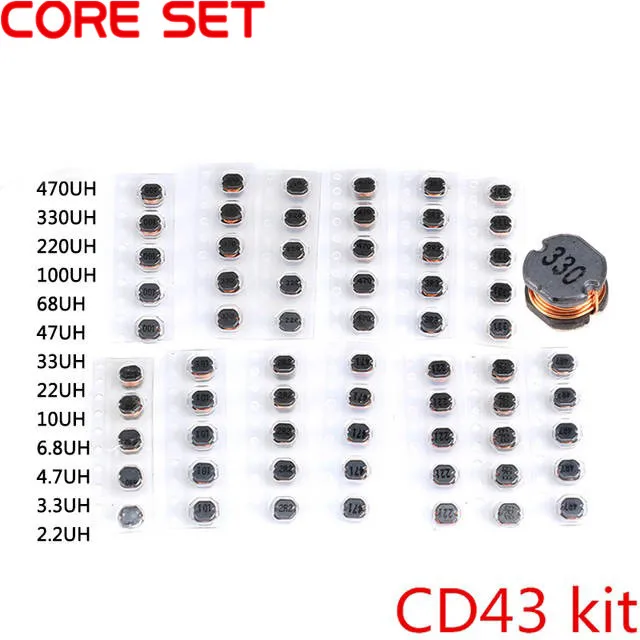Набор мощных индукторов CD43 SMD 65 шт. 13 значений чиповые индукторы 2 2мкгн-470 мкГн