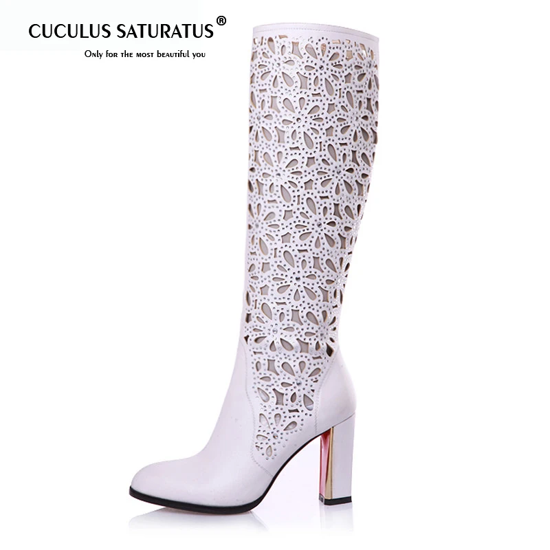 

Cuculus EUR Size 34-41 fashion knee high boots pointed toe autumn summer boots for women high heels party dress shoes woman 1478