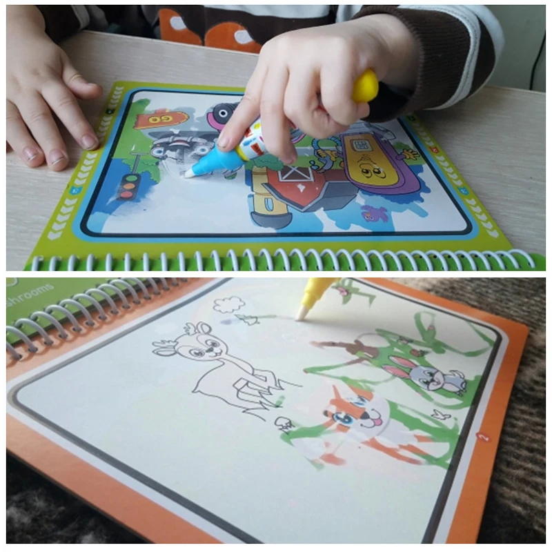 Quaslover картонная Волшебная водная книга для рисования, раскраска, каракули и волшебная ручка для рисования, доска для рисования для детей, игрушки, подарок на день рождения