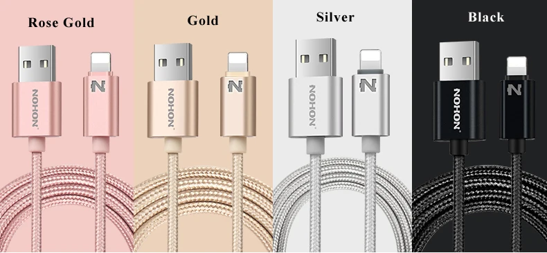 Nohon N светодиодный 8-контактный USB кабель 1 м кабель для зарядки и синхронизации данных металлический плетеный провод для Lightning iPhone X 8 7 6s 6 plus 5 5S iPad