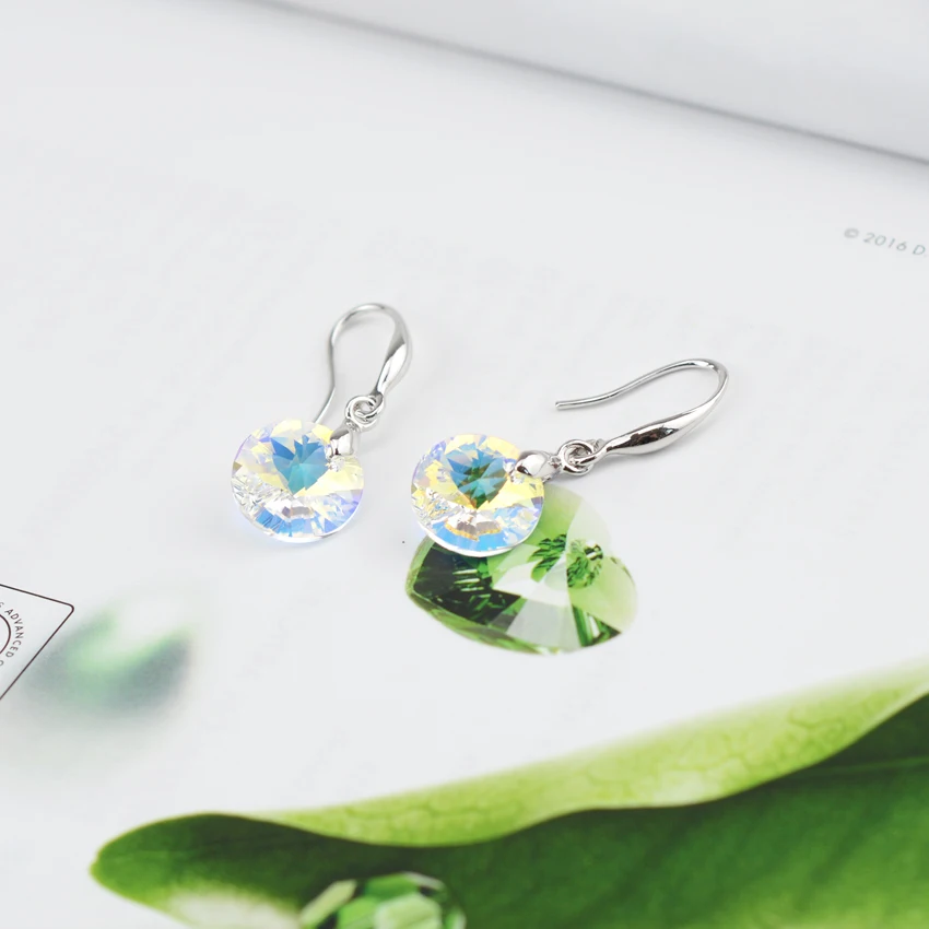 Simple Round Austria Crystals From Swarovski Drop Earrings For Women Colorful Beads Silver Color Ethic Jewelry Best Friends Gift