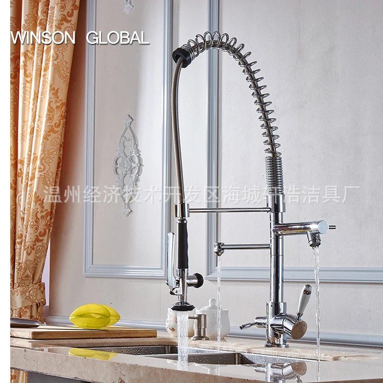 kitchen water tap faucet polished spring pull out cocina sink pot filler sprayer tap hot water