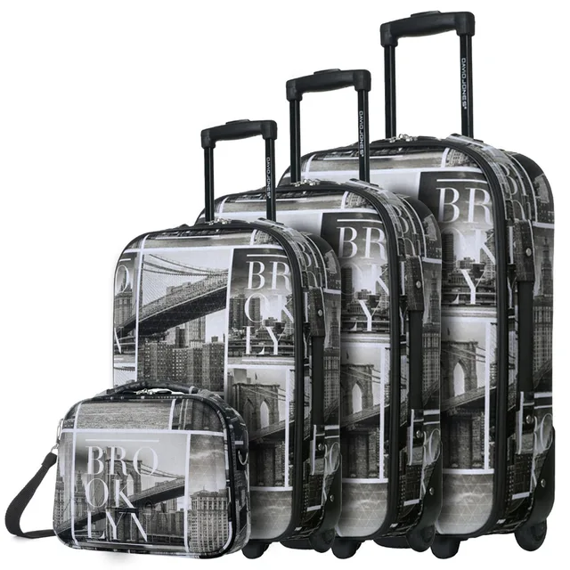 DAVIDJONES 4 Шт. Багаж Набор, 20 "24" 28 "3 чемодан и макияж мешок Вертикально Прочный большой емкости тележки путешествия чемодан