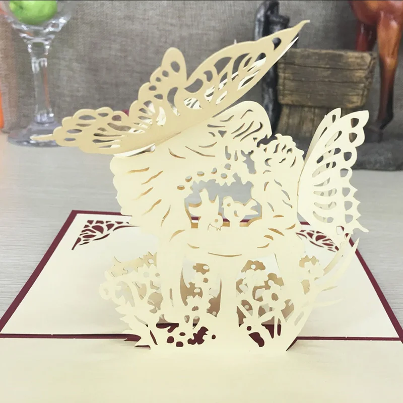  1pcs Angle Kiss Pop Up 3D Greeting Cards With Envelope Post Card Invitation Handmade Anniversary So - 32805154722