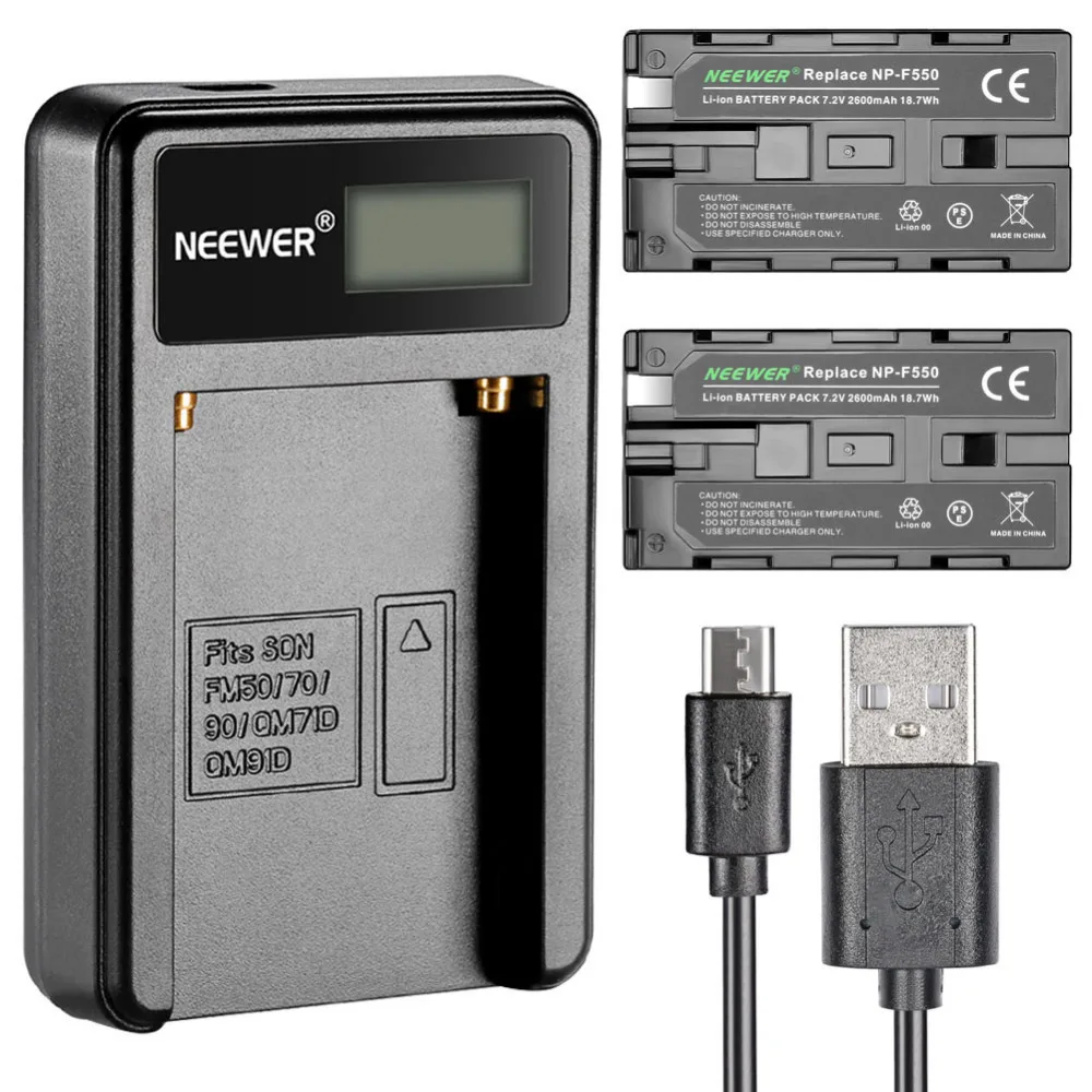 Neewer Micro USB зарядное устройство 2 упаковки 2600 мАч сменные батареи для Sony HandyCams Nanguang