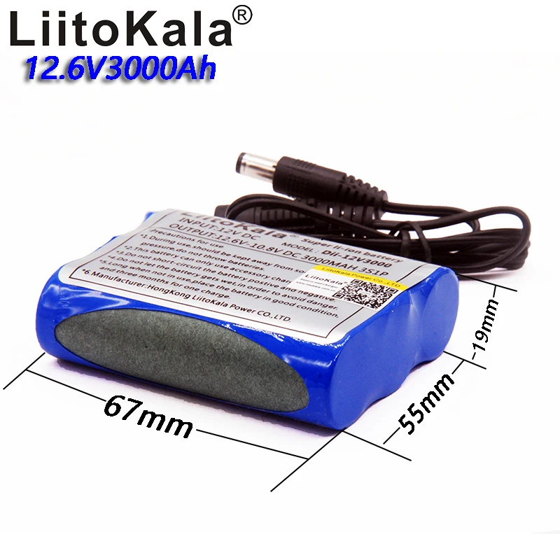 Liitokala 12V 3Ah 12V 3000mh литий-ионный аккумулятор для камеры+ 12,6 V 1A EU/USA зарядное устройство