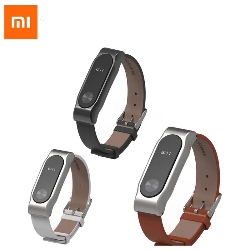 100% Xiaomi mi ремешок 2 кожаный ремень с экраном Защитный металлический браслет для Band