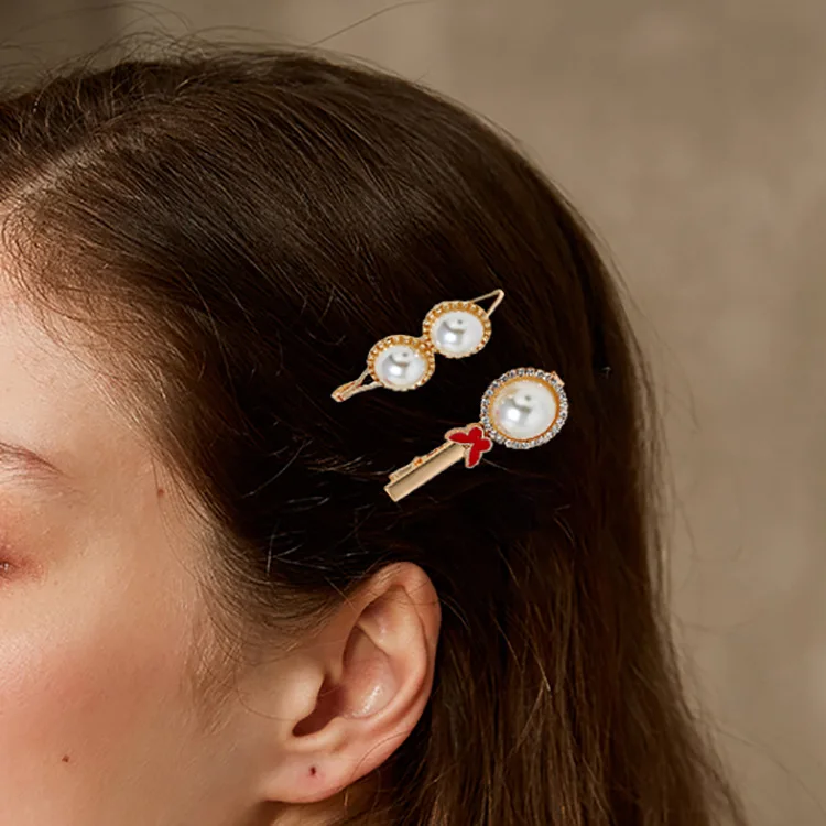

2Pcs/set Lady Simple Hair Clips Combination Romantic Temperament Siumlated Pearl Side Alloy Clip Gift Hair Accessories
