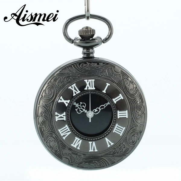 

Vintage Unisex Fashion Roman Number Quartz Steampunk black Pocket Watch 5pcs/lot