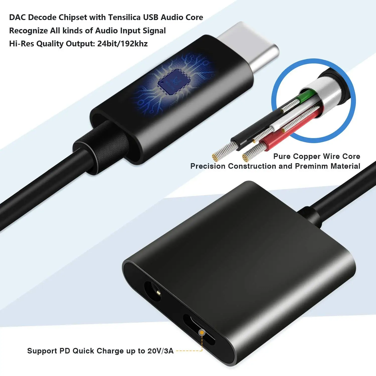 YSAGi 2 in 1 USB Type C to 3 5mm Audio Headphone Charger and Music Jack Adapter for Google Pixel 2 2XL 3 3 XL iPad pro HTC