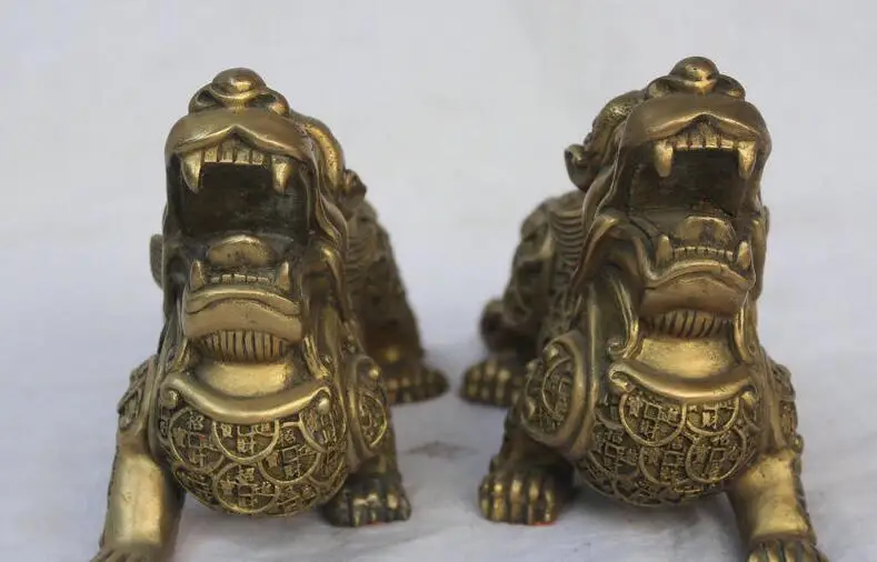 

Details about 8" China Feng Shui Copper Unicorn Beast Coin Pi Xiu Wealth Statue Sculpture Pair