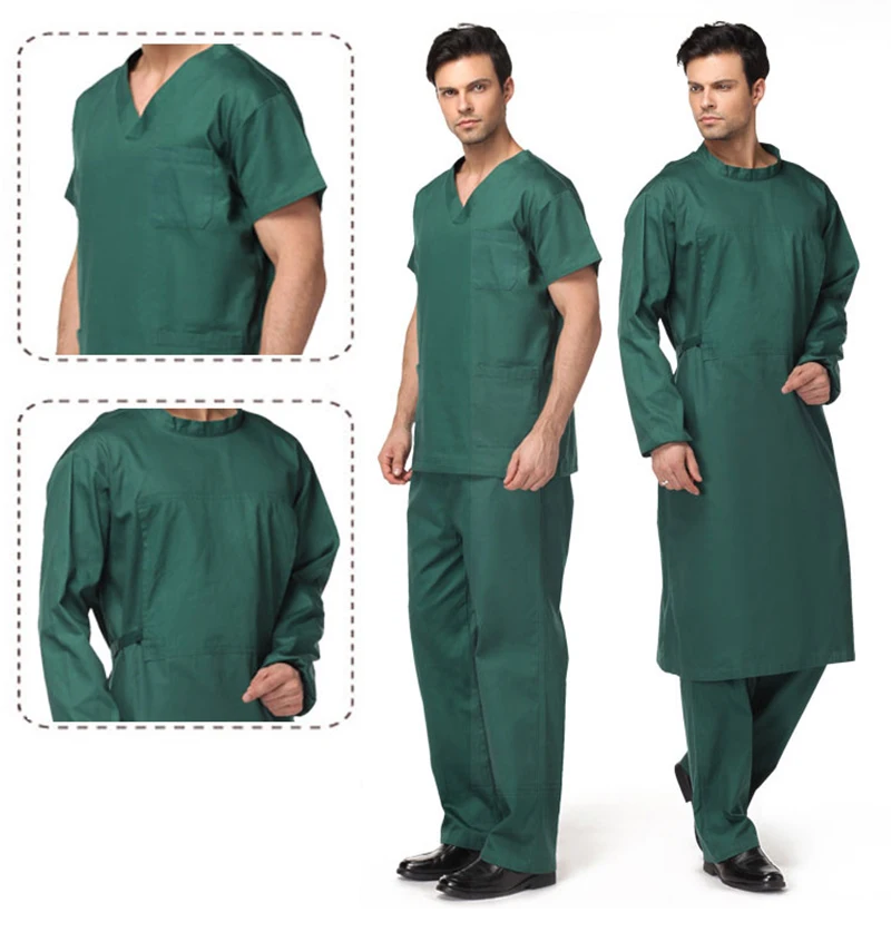 Модная летняя из хлопковой рубашки и брюк с твердой форма лабораторный халат, новинка, модная, с короткими рукавами Для мужчин костюмы хирургические халаты одежда медсестры
