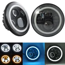7inch Round Black H4 LED Headlight Halo Ring DRL Light for Car Jeep Wrangler JK
