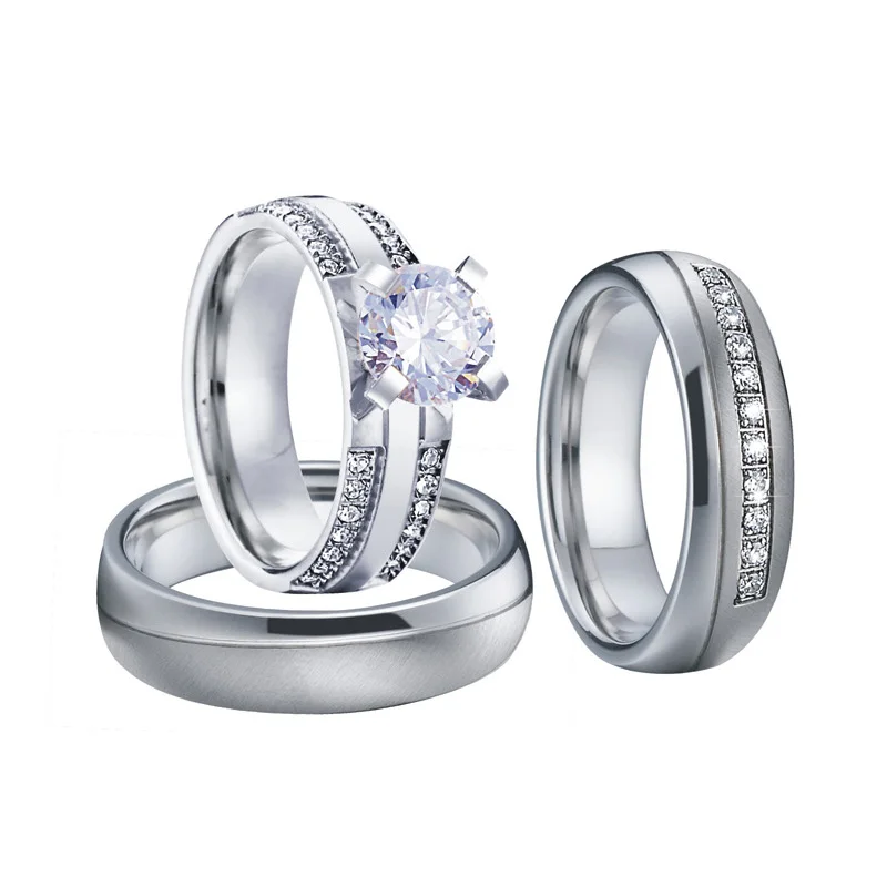 

Top Quality Alliances Promise engagement Wedding Rings set for couples Men and women White Gold Color bride groom