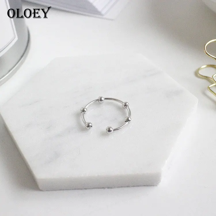 

OLOEY 100% Real 925 Sterling Silver Open Rings for Women Small Bead Adjustable Finger Ring Fine Jewelry Drop Shipping YMR056