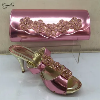 

Elegant pink evening thin high heel shoes with purse bag set fashion sandals and handbag GY17 heel height 7cm