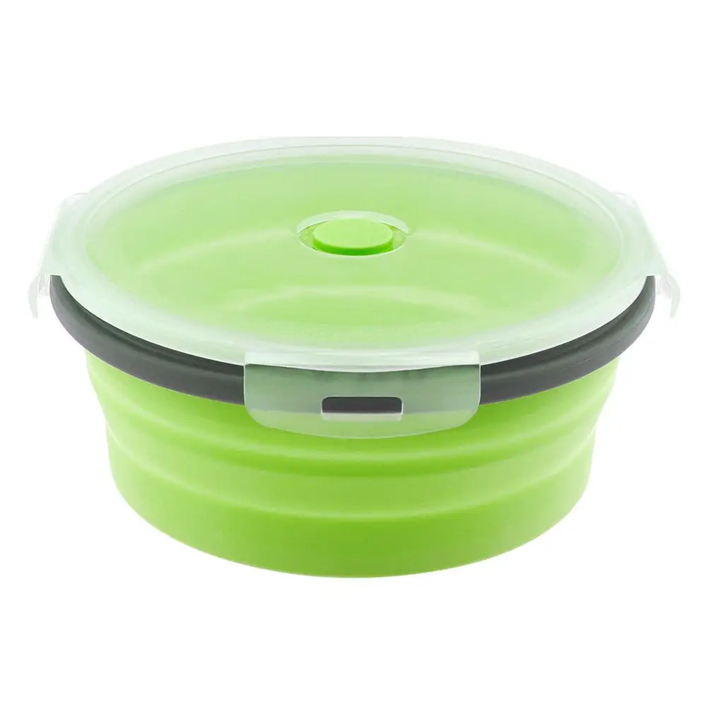 Силиконовый Ланч-бокс, Круглый складной контейнер для еды, портативная миска 350 мл/500 мл/800 мл/1200 мл, два цвета, экологичный Бенто-бокс - Color: Green