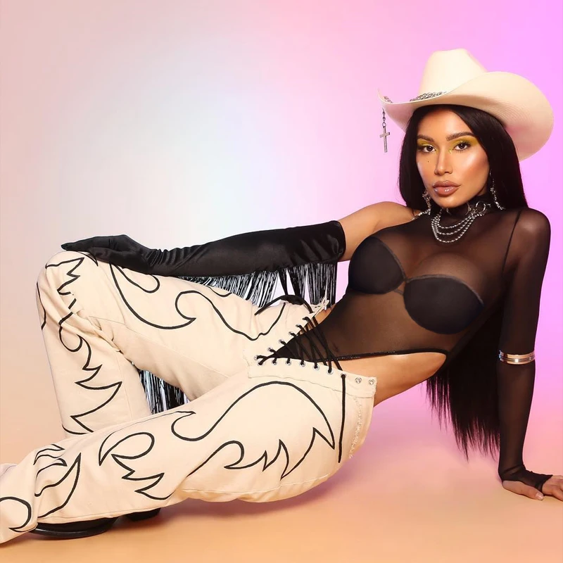 Hugcitar high neck mesh see-through one-shoulder long sleeve sexy bodycon bodysuit 2019 summer women fashion club party body