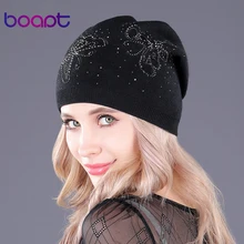 [boapt] шнурок бабочка вышивка вязаный шапочка кашемир женские колпачки тепло колпачки толстый зимние шапки повседневная головные уборы женский пол кепка шляпа черепа черепах шапка